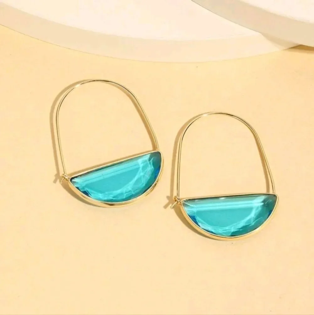 New Blue Glass Crescent Hoop Earrings Glass Dangle …